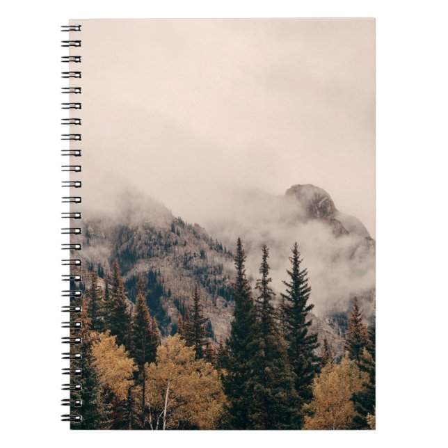 Banff national park foggy mountains and forest in  notebook (Front)