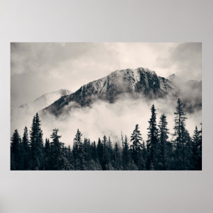 Banff national park foggy mountains and forest in poster