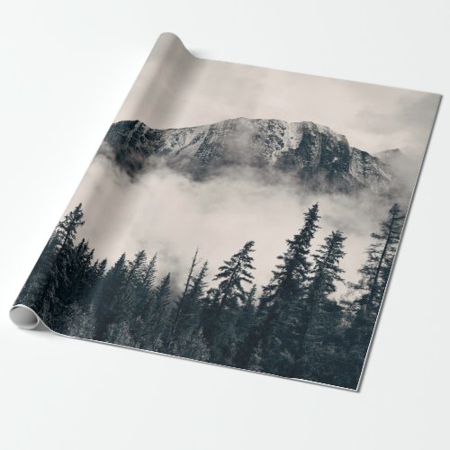Banff national park foggy mountains and forest in  wrapping paper