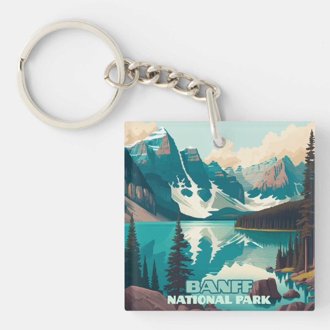 Banff National Park Moraine Lake Retro Keychain (Front)