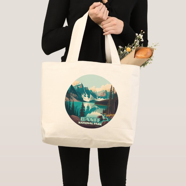 Banff National Park Moraine Lake Retro Large Tote Bag (Front (Product))