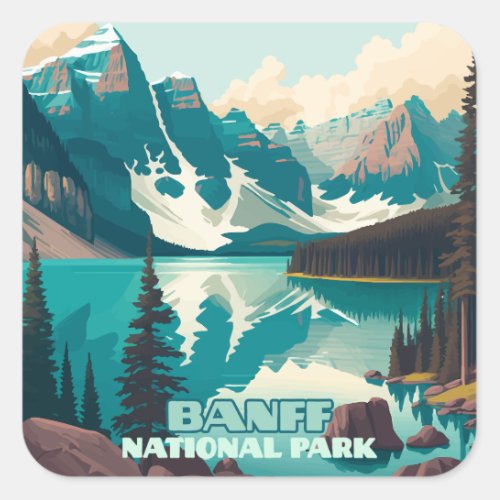 Banff National Park Moraine Lake Retro Square Sticker