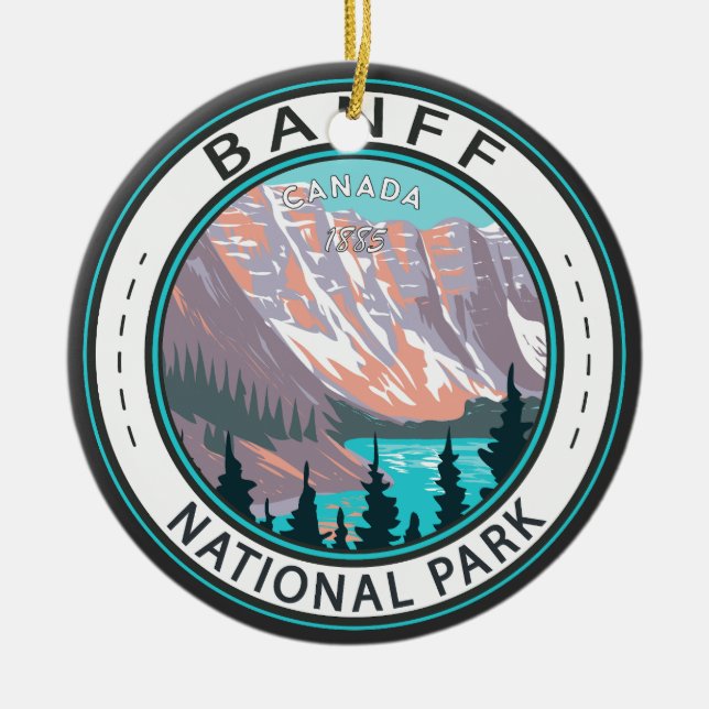 Banff National Park Moraine Lake Vintage Ceramic Ornament (Front)