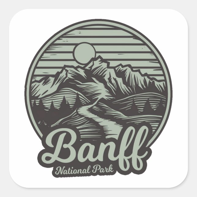 Banff National Park Mountain Trail Square Sticker (Front)