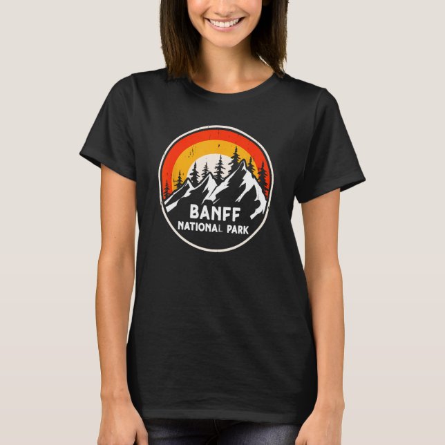 banff National Park Mountain Trees & Sun Camping H T-Shirt (Front)