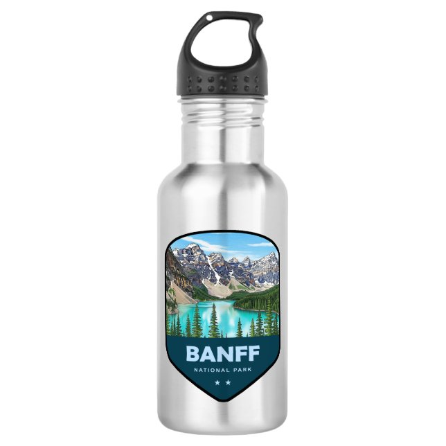 Banff National Park Shield Stainless Steel Water Bottle (Front)