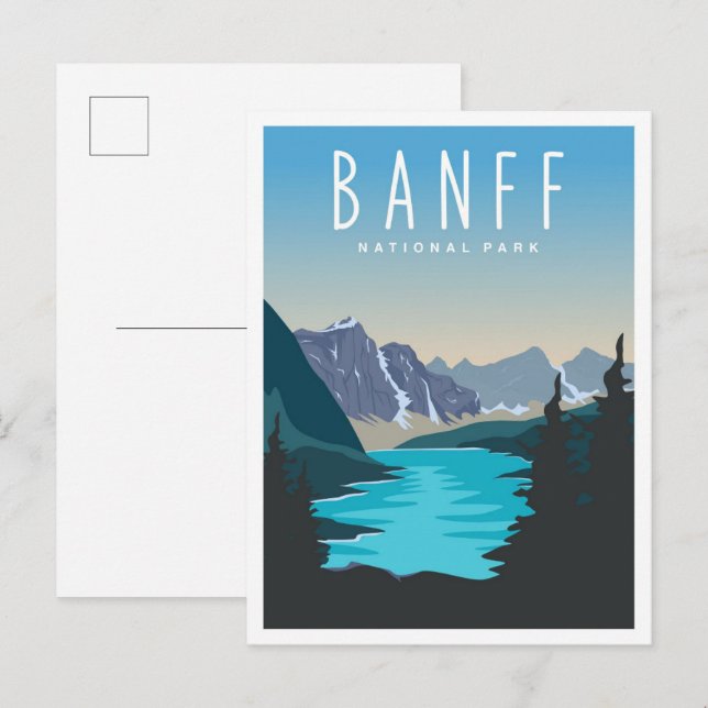 Banff National Park Vintage Travel Illustration Postcard (Front/Back)