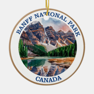 Banff National Park Watercolor Painting Ceramic Ornament