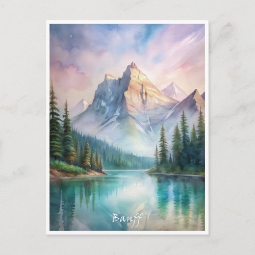 Banff National Park Watercolor Painting  Postcard