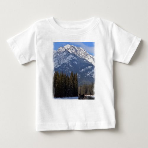 Banff Wolf in Winter with Mt Cascade Baby T_Shirt