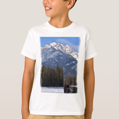 Banff Wolf in Winter with Mt Cascade T_Shirt