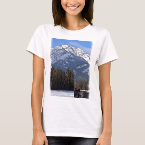 Banff Wolf in Winter with Mt Cascade T_Shirt