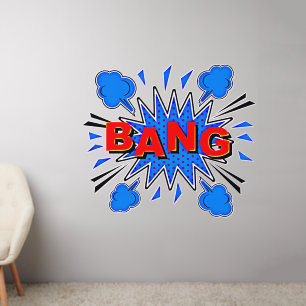 BANG Explode, Red on Blue, Pop Art 50" Wall Decal