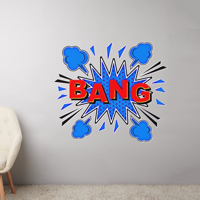 BANG Explode, Red on Blue, Pop Art 50" Wall Decal (Living Room 2)