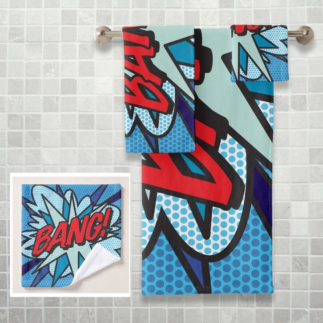 BANG Fun Retro Comic Book Pop Art Bath Towel Set (BANG Fun Retro Comic Book Pop Art Bath Towel Set)