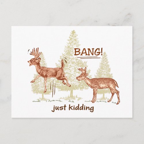 Bang Just Kidding Hunting Humor Brown Postcard