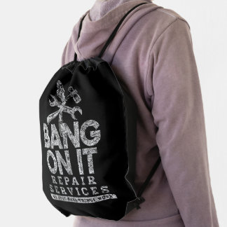 Bang On It Repair Services White Gfx Drawstring Bag