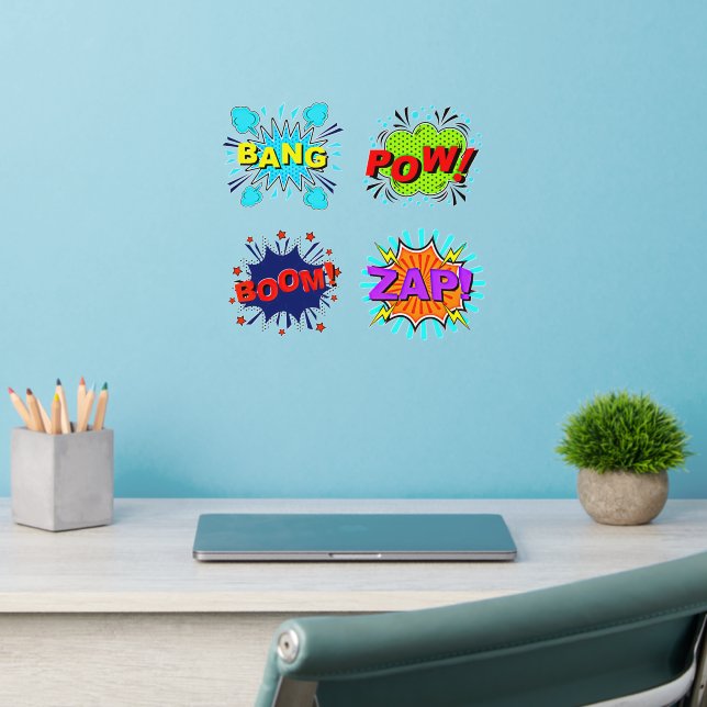 Bang Pow Boom Zap  Pop Art  on  12" Wall Decal (Home Office 2)