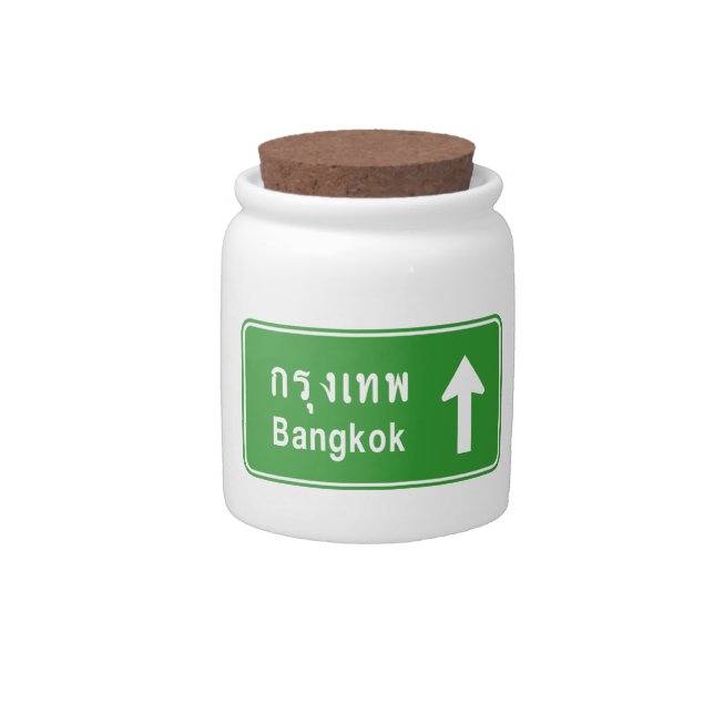 Bangkok Ahead ⚠ Thai Highway Traffic Sign ⚠ Candy Jar (Front)