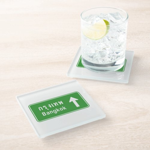 Bangkok Ahead  Thai Highway Traffic Sign  Glass Coaster