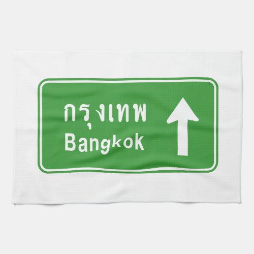 Bangkok Ahead  Thai Highway Traffic Sign  Kitchen Towel