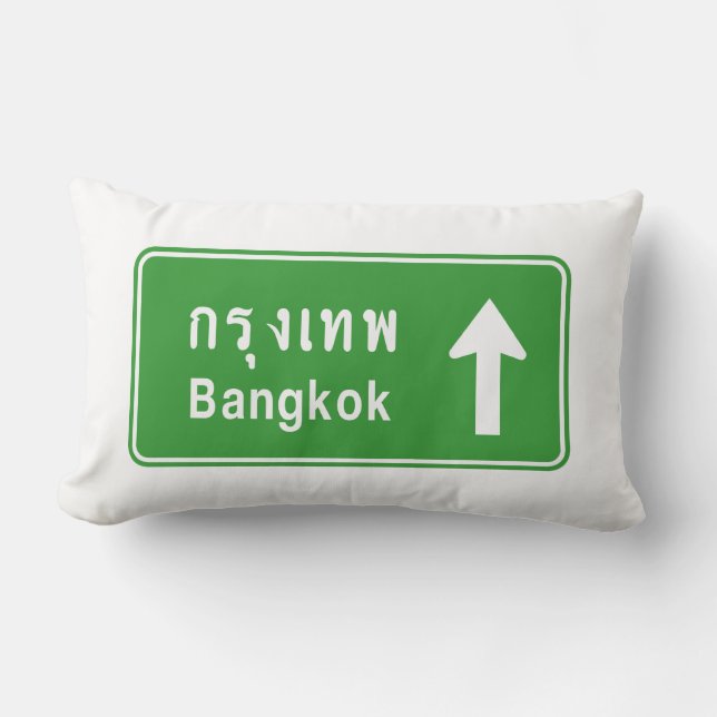 Bangkok Ahead ⚠ Thai Highway Traffic Sign ⚠ Lumbar Pillow (Front)