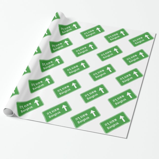 Bangkok Ahead ⚠ Thai Highway Traffic Sign ⚠ Wrapping Paper (Unrolled)