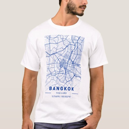 Bangkok City Map Blue T_Shirt