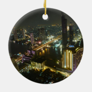 Bangkok skyline at night ceramic ornament