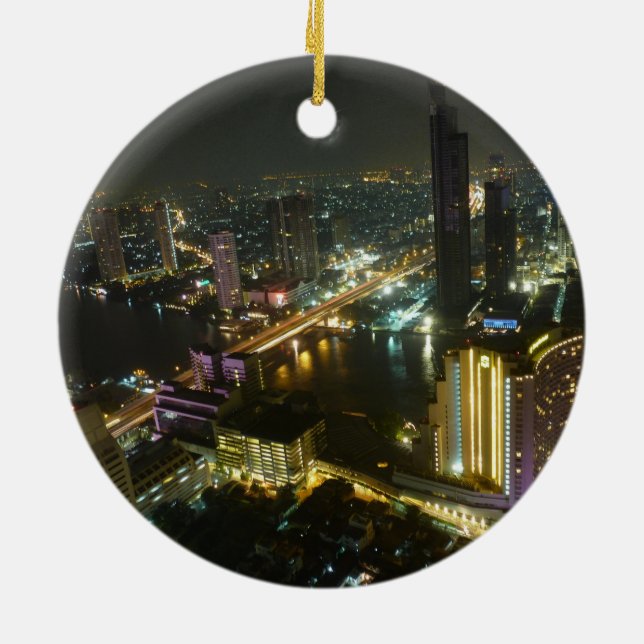 Bangkok skyline at night ceramic ornament (Back)