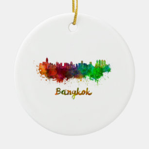 Bangkok skyline in watercolor ceramic ornament