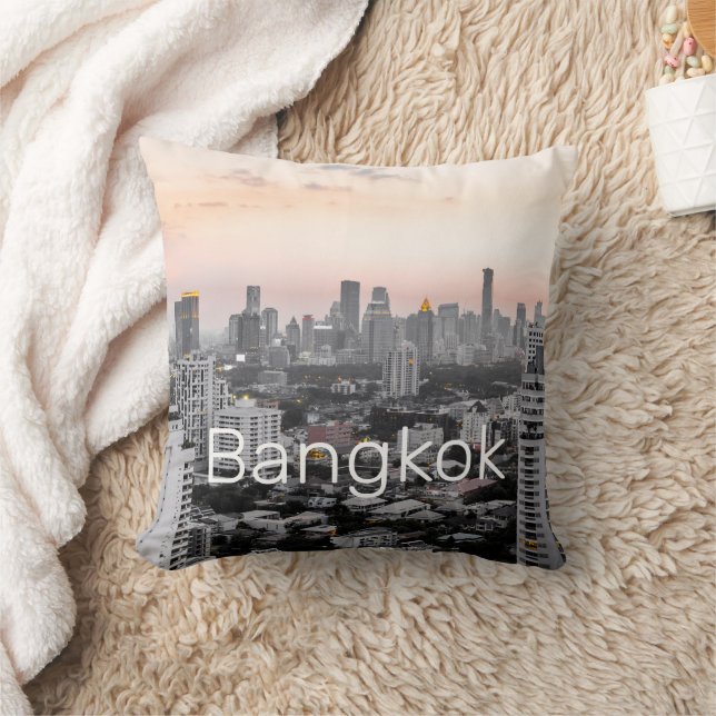 Bangkok Skyline Sunset Panorama BKK Thailand Throw Pillow (Blanket)