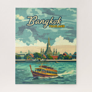 Bangkok Thailand Asia Vintage Travel Temple Jigsaw Puzzle