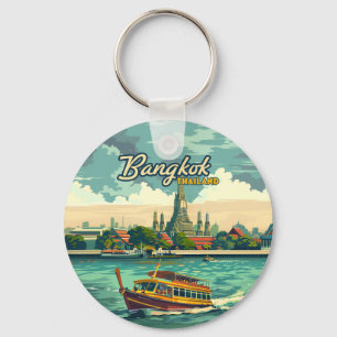 Bangkok Thailand Asia Vintage Travel Temple Keychain