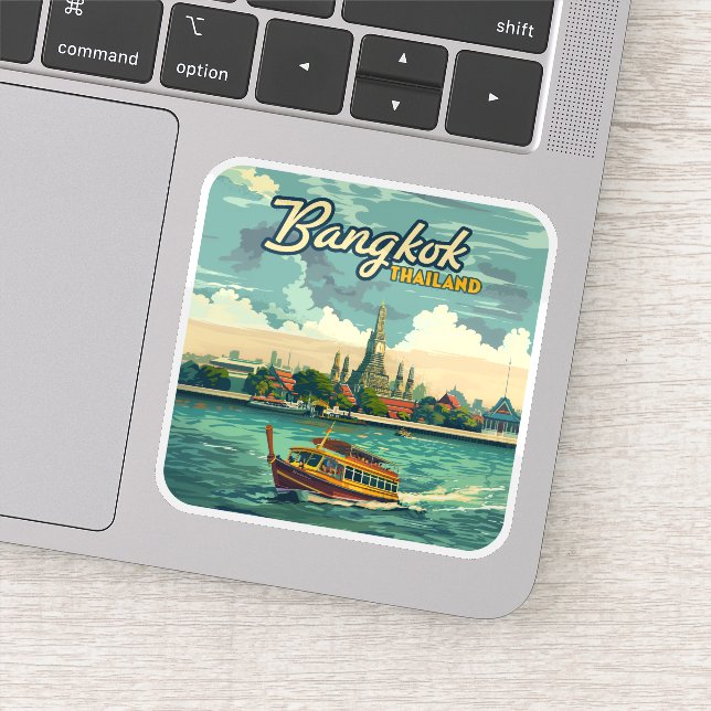 Bangkok Thailand Asia Vintage Travel Temple Sticker (Detail)