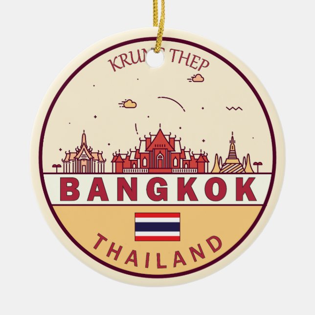 Bangkok Thailand City Skyline Emblem Ceramic Ornament (Front)