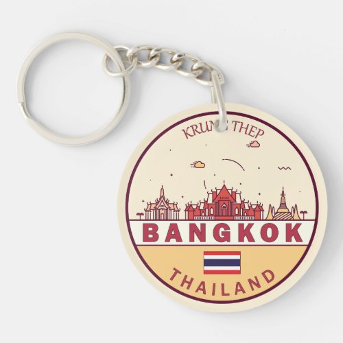 Bangkok Thailand City Skyline Emblem Keychain