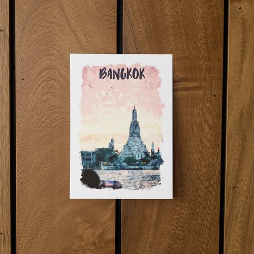 Bangkok Thailand City Sunset Watercolor Postcard