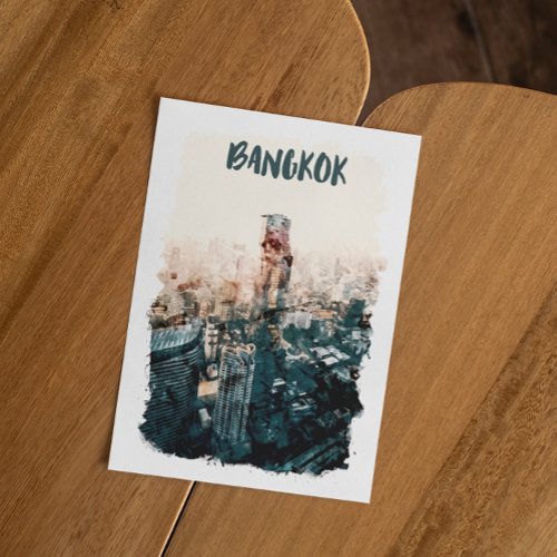 Bangkok Thailand Cityscape Watercolor Postcard