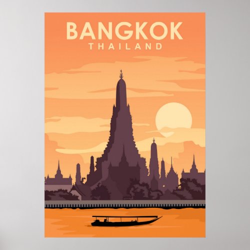 Bangkok Thailand Digital Travel Illustration Poster