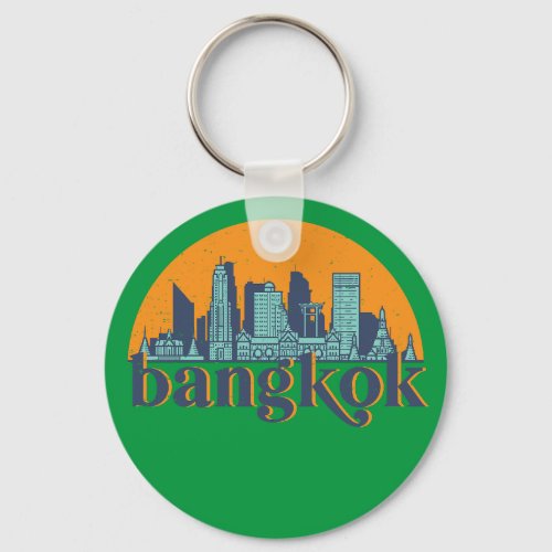 Bangkok Thailand Retro City Skyline Cityscape Art Keychain