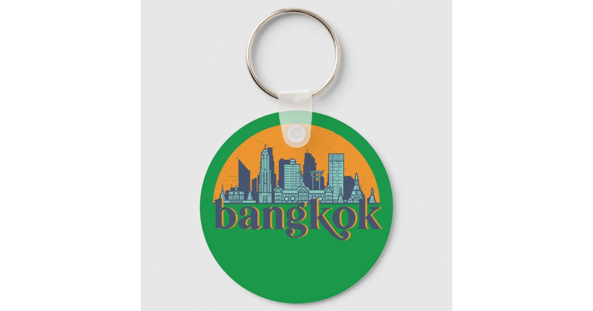 Bangkok Thailand Retro City Skyline Cityscape Art Keychain Zazzle