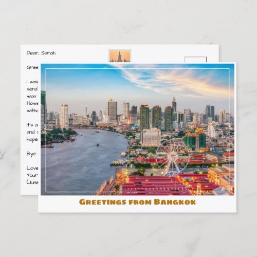 Bangkok Thailand River and Skyline Modern Postcard