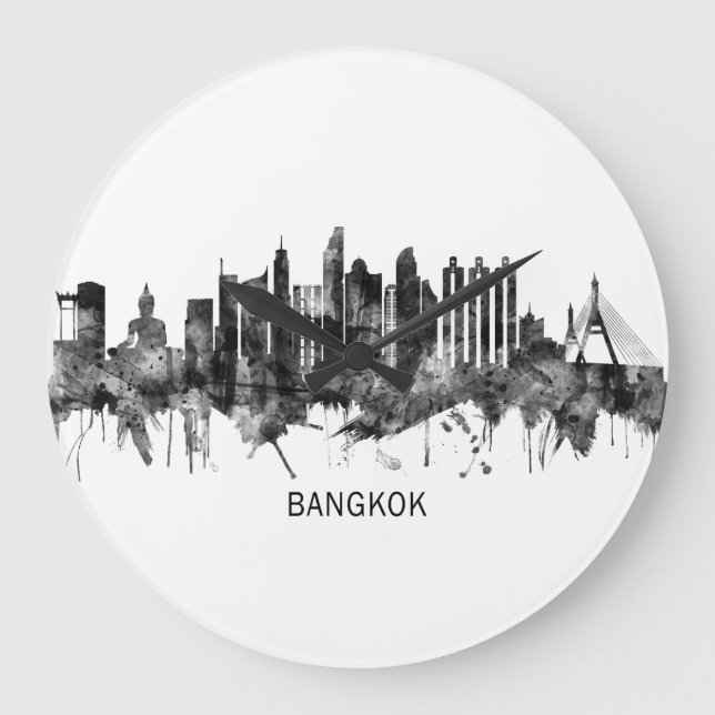 Bangkok Thailand Skyline BW Large Clock (Front)