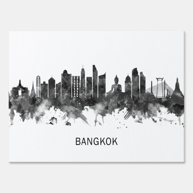 Bangkok Thailand Skyline BW Sign (Back)