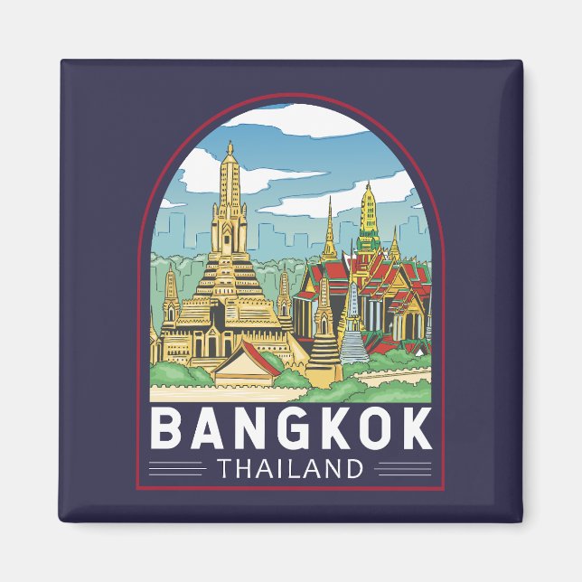 Bangkok Thailand Travel Retro Emblem Magnet (Front)