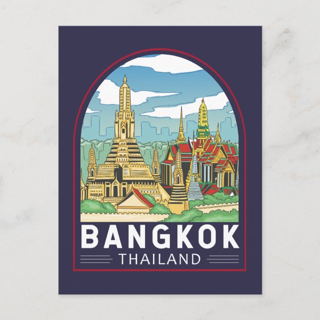 Bangkok Thailand Travel Retro Emblem Postcard (Front)