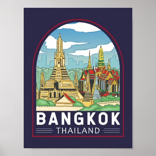 Bangkok Thailand Travel Retro Emblem Poster