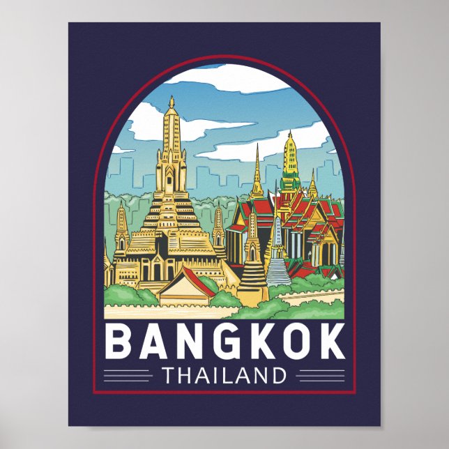 Bangkok Thailand Travel Retro Emblem Poster (Front)
