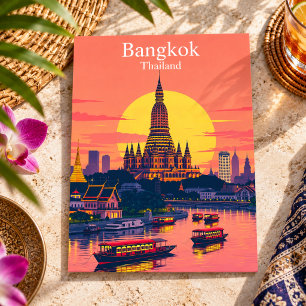 Bangkok, Thailand Vibrant Vintage Travel Postcard